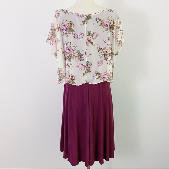 Nina Piu Boutique Floral Chiffon Overlay A-Line Dress Women’s L (12) Plum - Picture 5 of 10